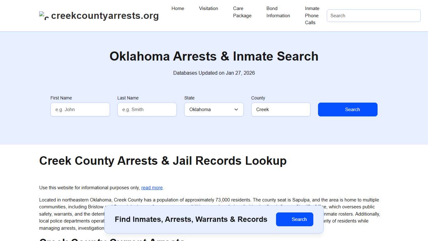 Creek County, OK Arrests, Warrants, Police Records Search