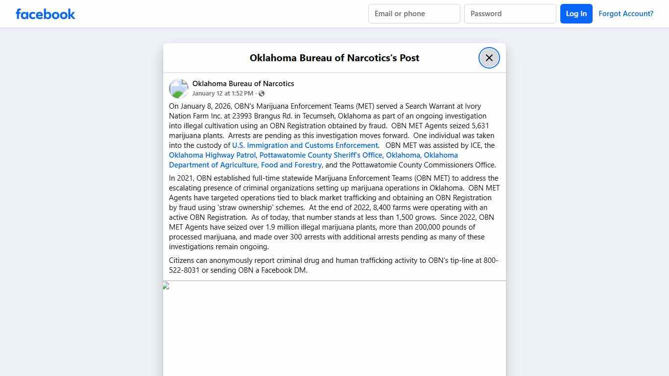 On January 8, 2026, OBN's... - Oklahoma Bureau of Narcotics Facebook
